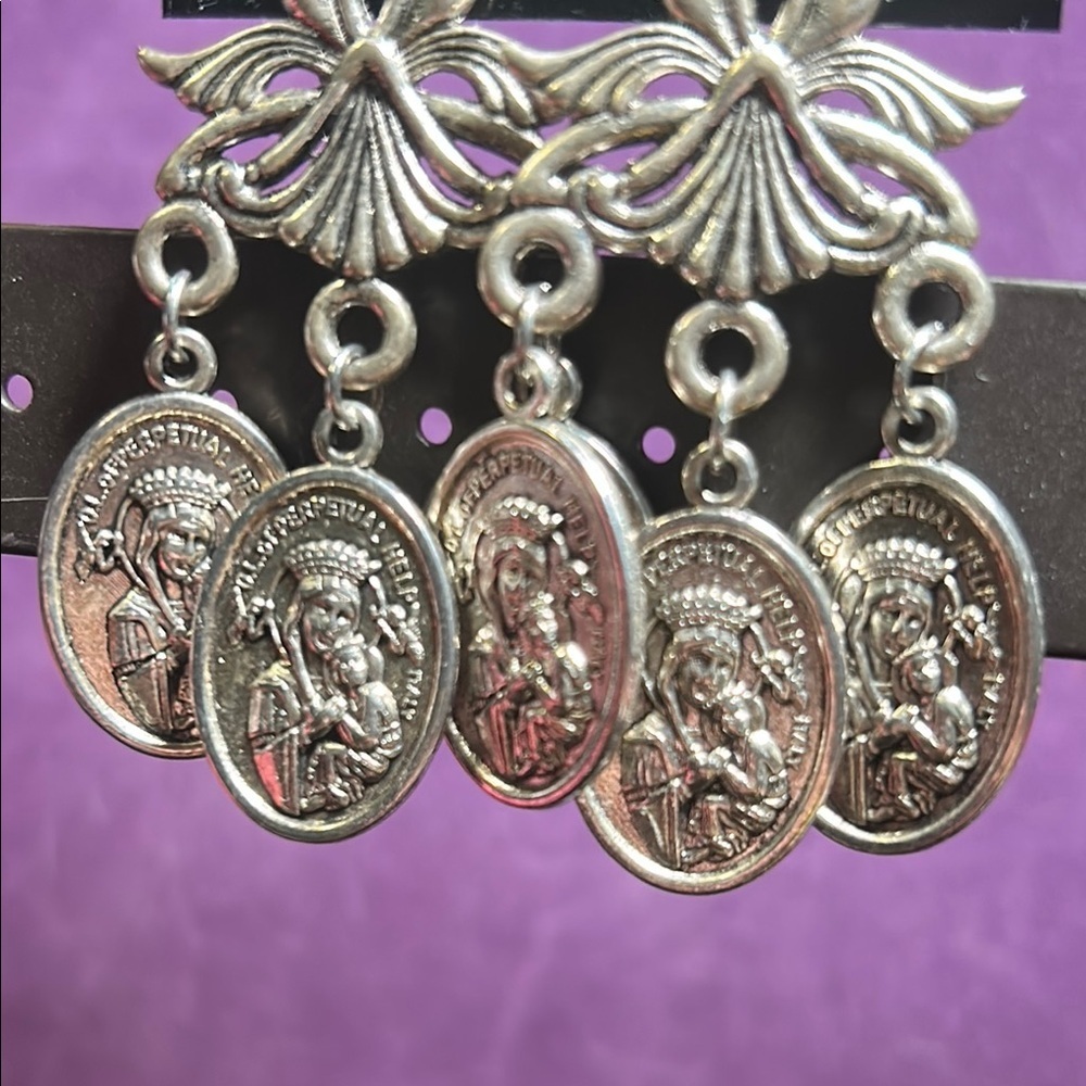 Silver Saints Medallion Elegant Earrings - Picture 2 of 6